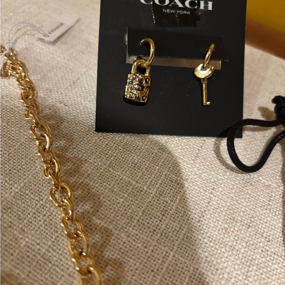 Coach Gold tone Chain Necklace with Padlock Pendant , Coach gold tone earrings. - Picture 9 of 12